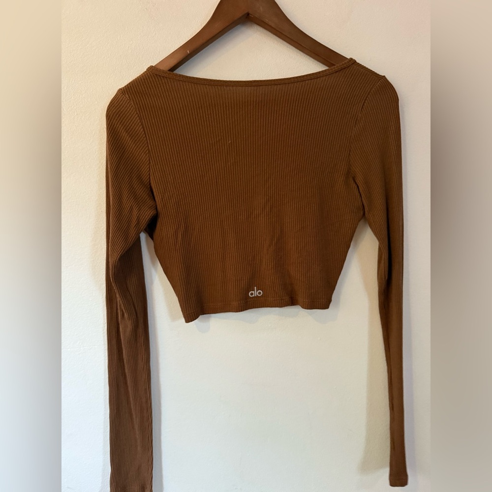 ALO Yoga Ribbed Whisper Cardigan in Cinnamon Brown - Picture 2 of 2